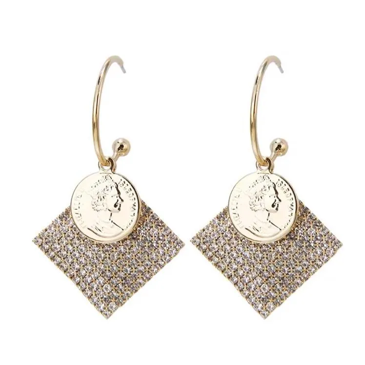 S925 Sterling Silver Post Gold-tone Coin Earrings