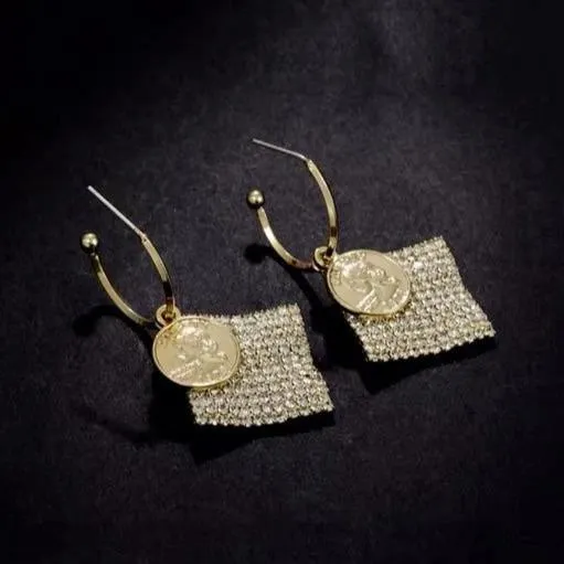 S925 Sterling Silver Post Gold-tone Coin Earrings