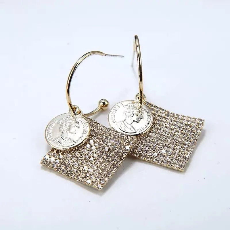 S925 Sterling Silver Post Gold-tone Coin Earrings