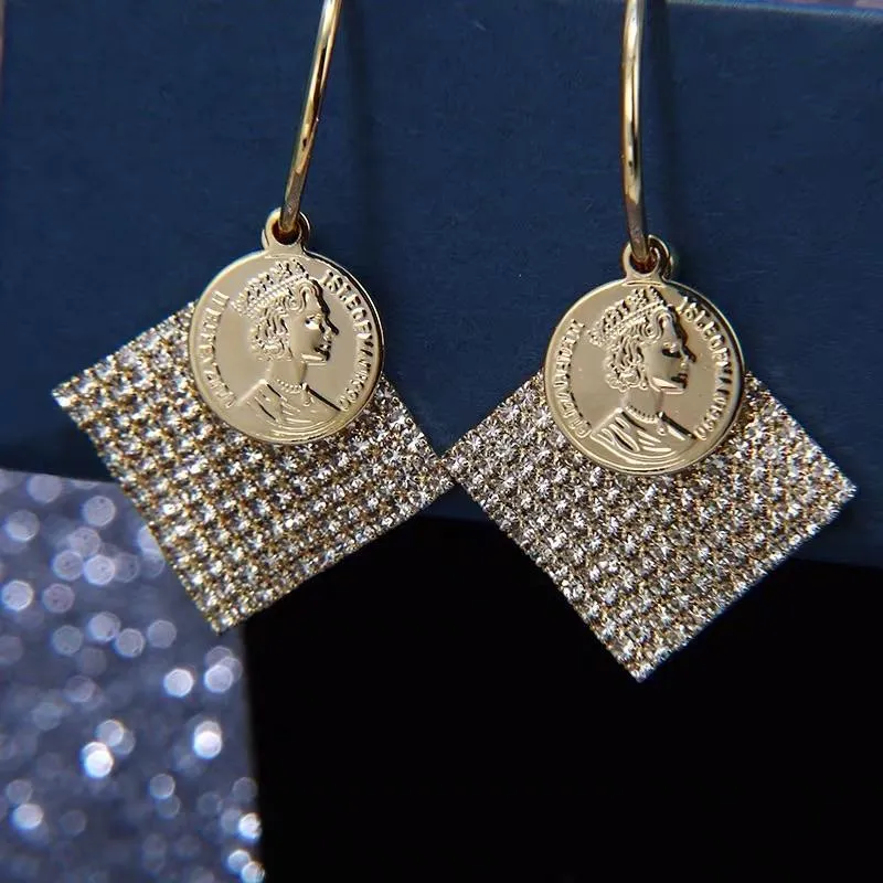 S925 Sterling Silver Post Gold-tone Coin Earrings