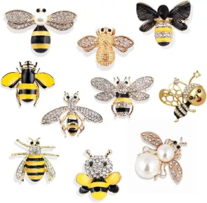 Set of 10 Fashion Enamel Crystal Rhinestones Bee Themed Brooch Pin Jewelry Lapel Pins for Clothes Collar Dress Scarf Bag Decoration