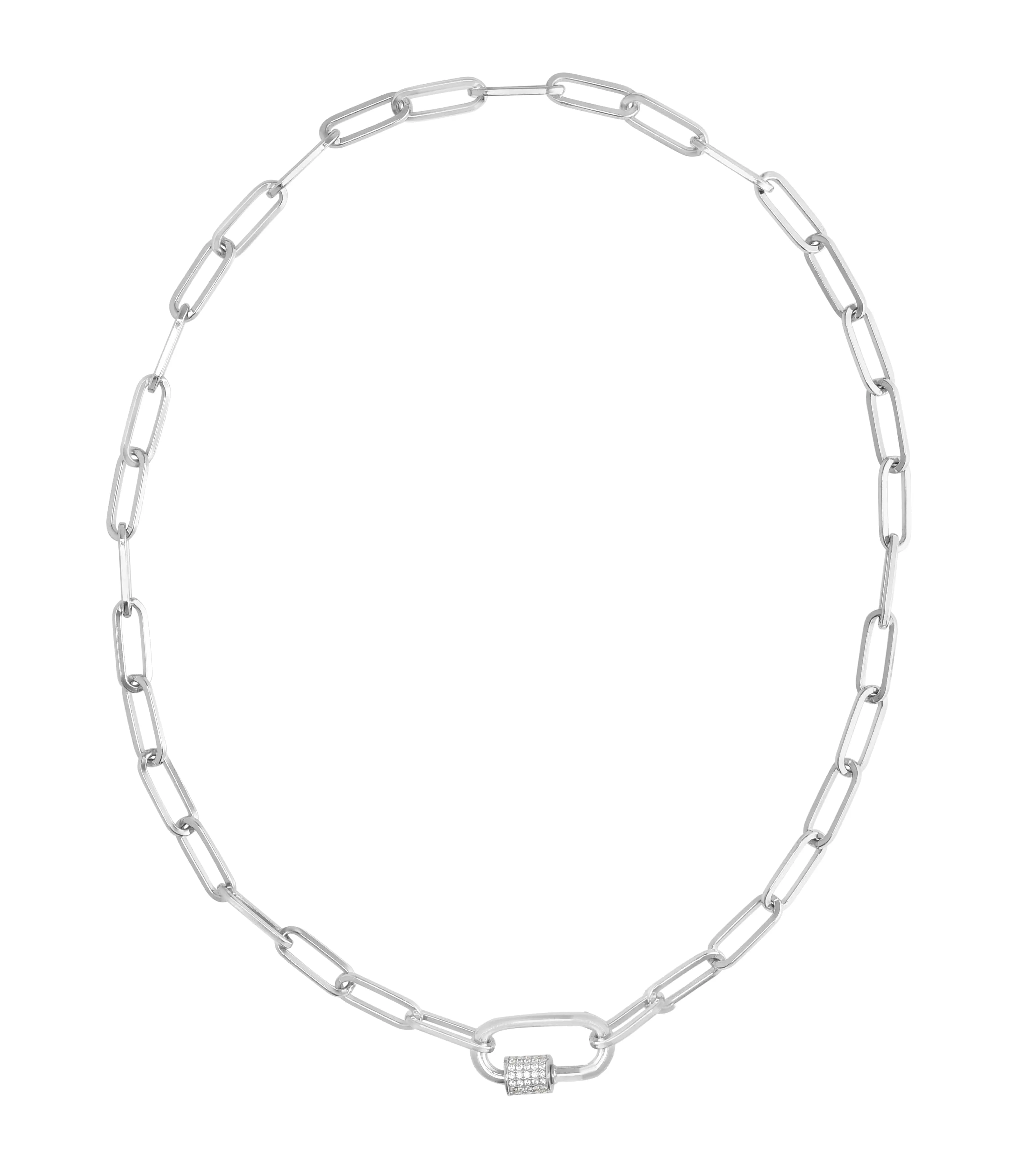 Silver White CZ Carabiner Necklace