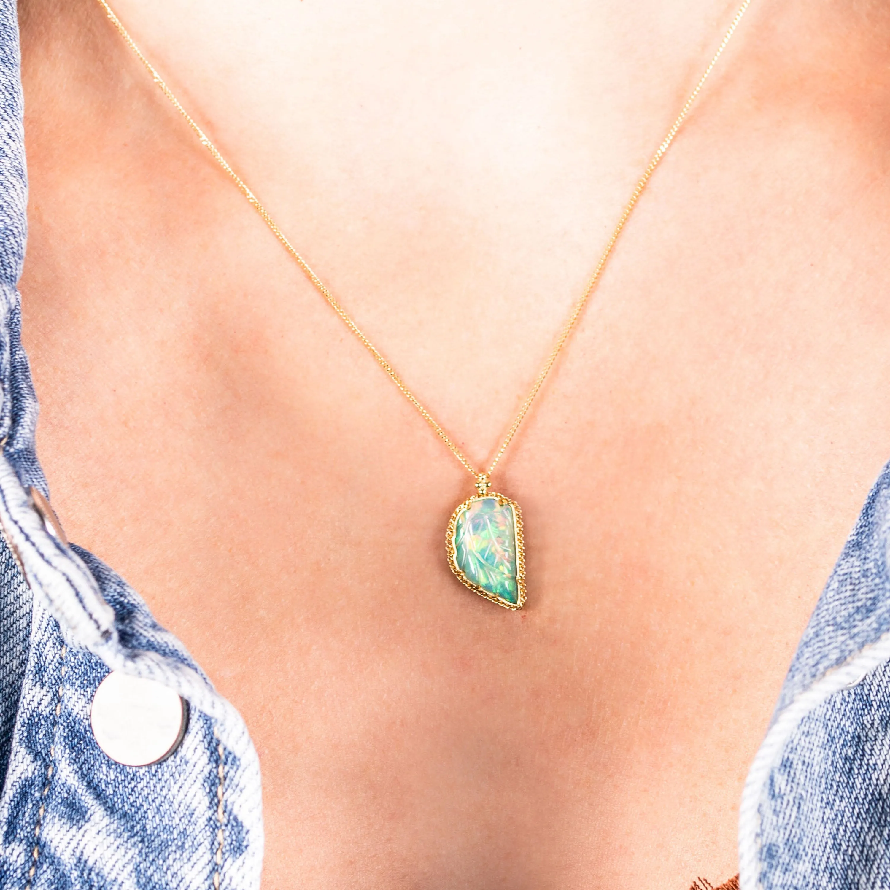 Small Ethiopian Opal 18k One-of-a-Kind Necklace