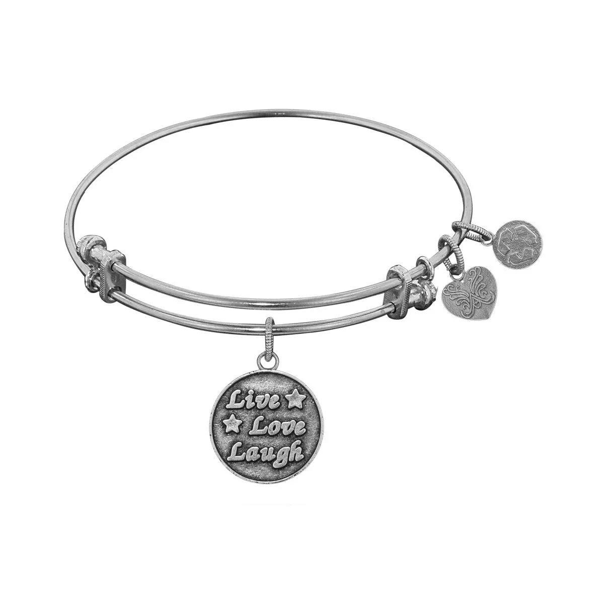 Smooth Finish Brass Live, Love, Laugh Angelica Bangle Bracelet, 7.25"