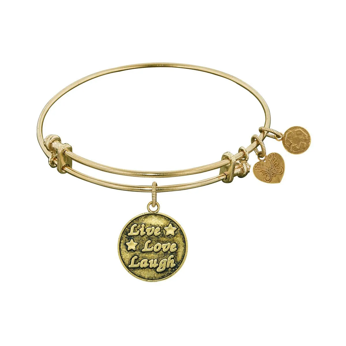 Smooth Finish Brass Live, Love, Laugh Angelica Bangle Bracelet, 7.25"
