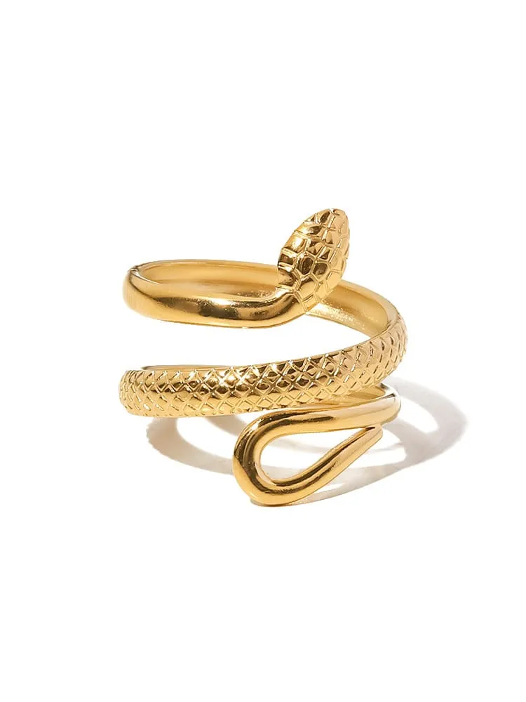 Snake Ring Adjustable 18K Gold Plated Wrapped Around Luxury Fashion Jewelry - KESLEY