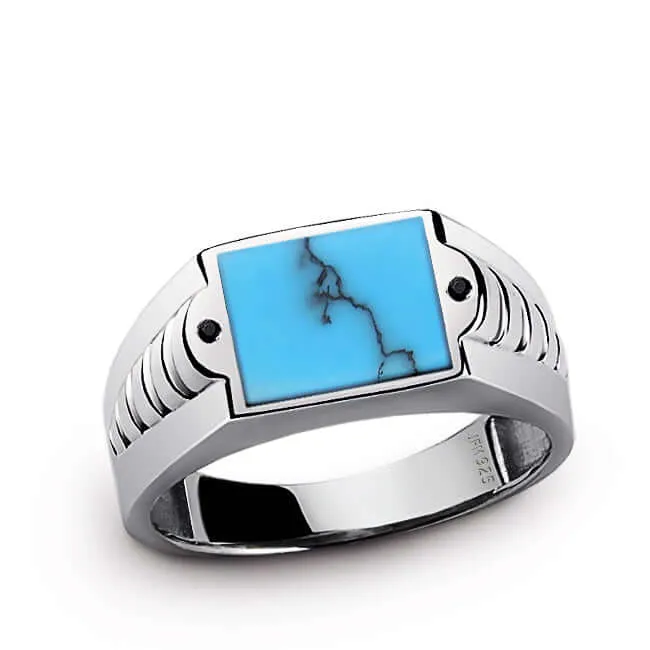 Statement Ring for Men 925 Silver with Natural Stones