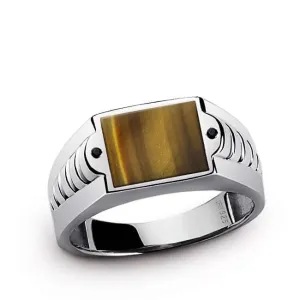 Statement Ring for Men 925 Silver with Natural Stones
