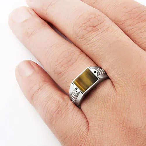 Statement Ring for Men 925 Silver with Natural Stones