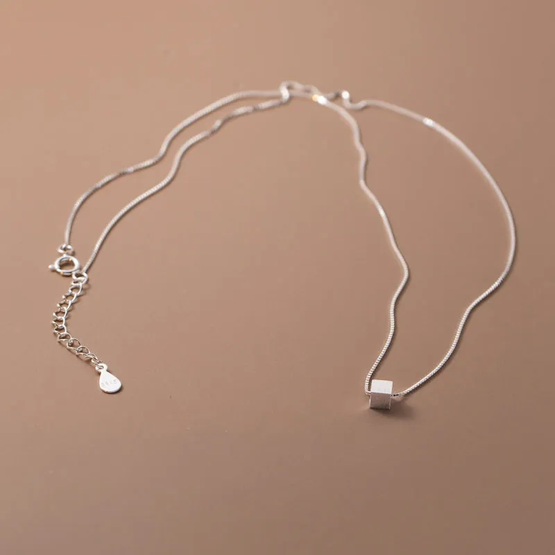 Sterling Silver Brushed Square Necklaces