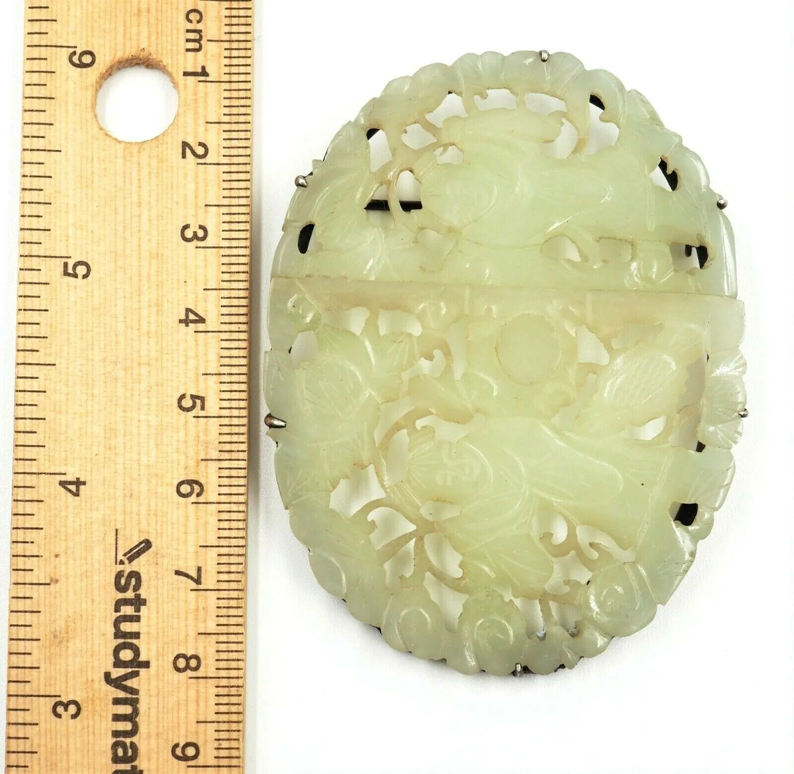 Sterling Silver Setting Hand Carved Jadeite Brooch