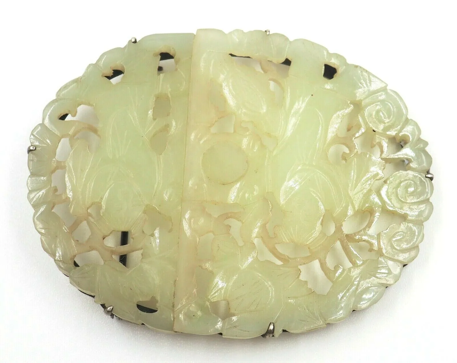 Sterling Silver Setting Hand Carved Jadeite Brooch