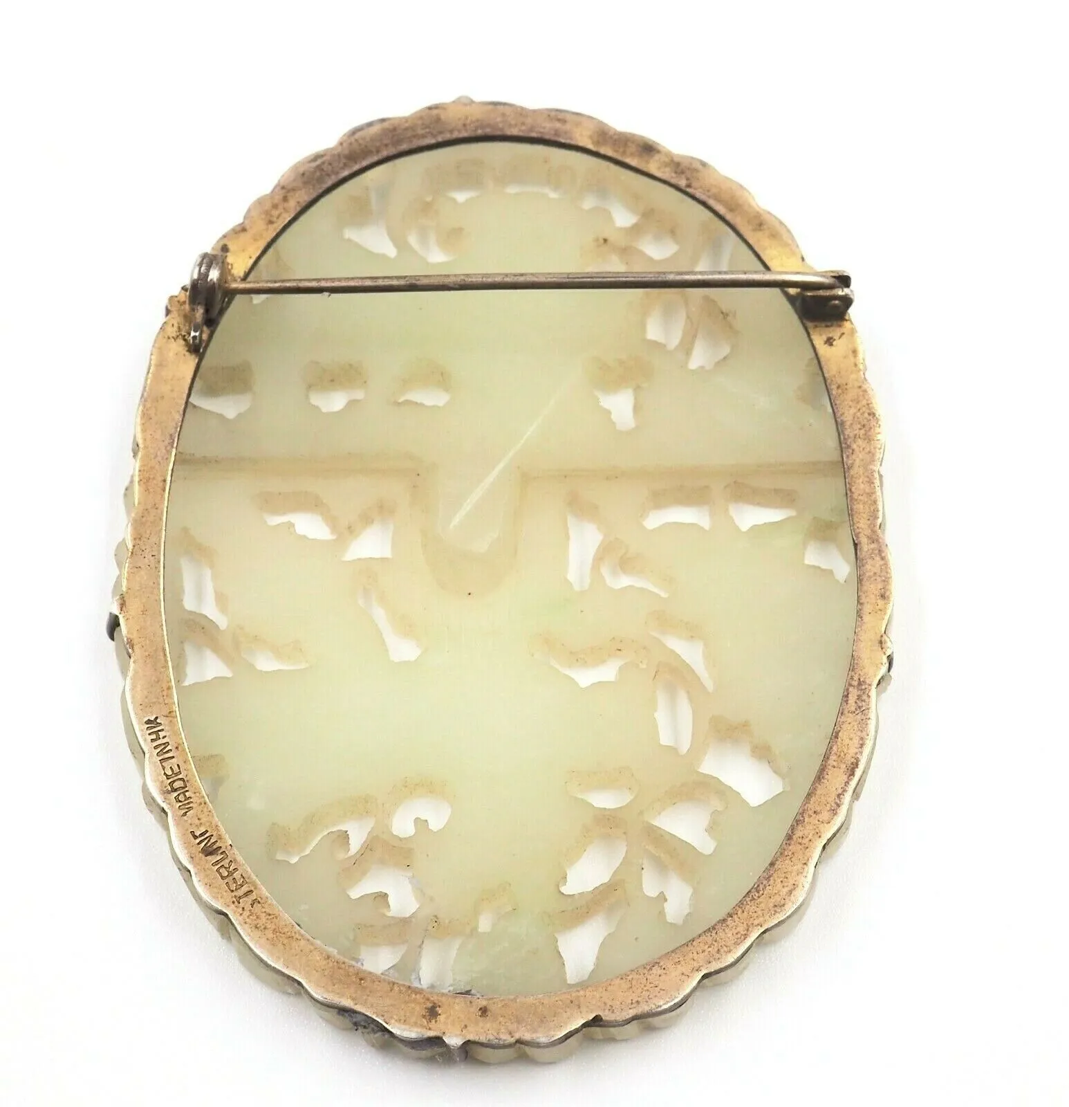 Sterling Silver Setting Hand Carved Jadeite Brooch