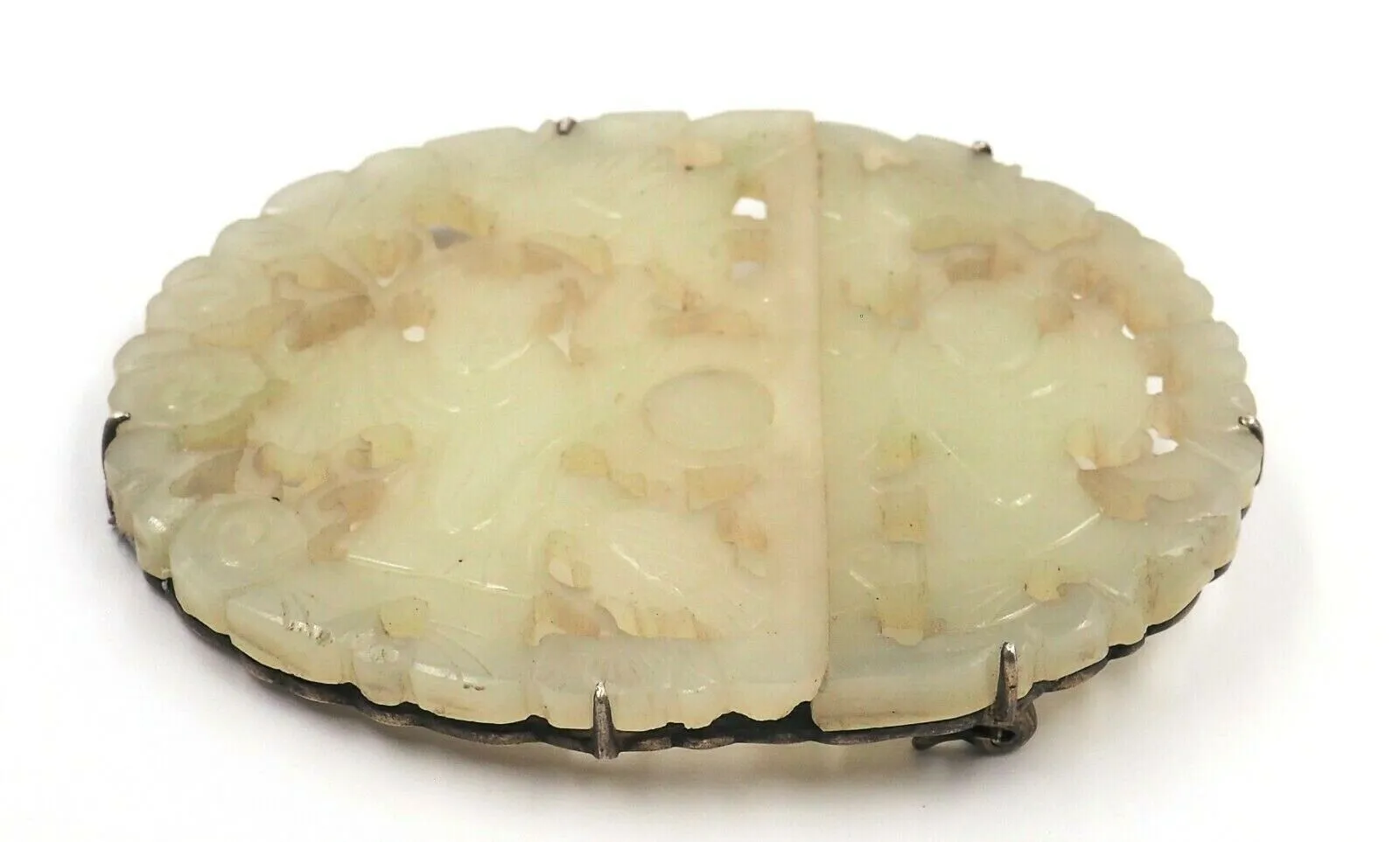 Sterling Silver Setting Hand Carved Jadeite Brooch
