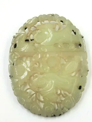 Sterling Silver Setting Hand Carved Jadeite Brooch