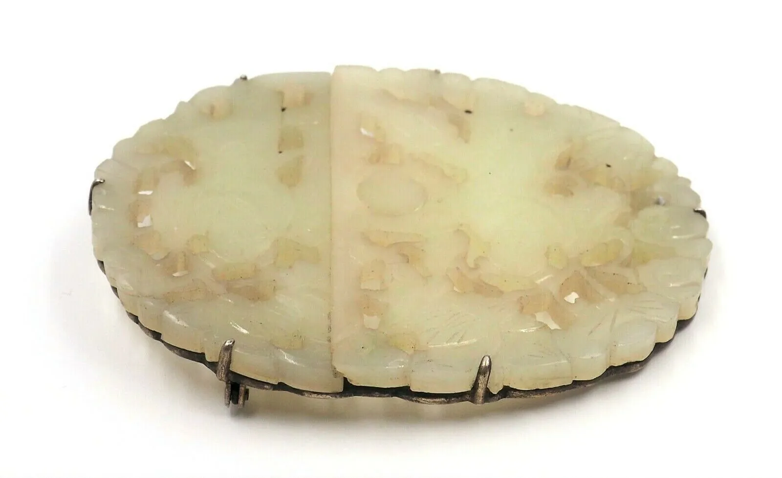 Sterling Silver Setting Hand Carved Jadeite Brooch