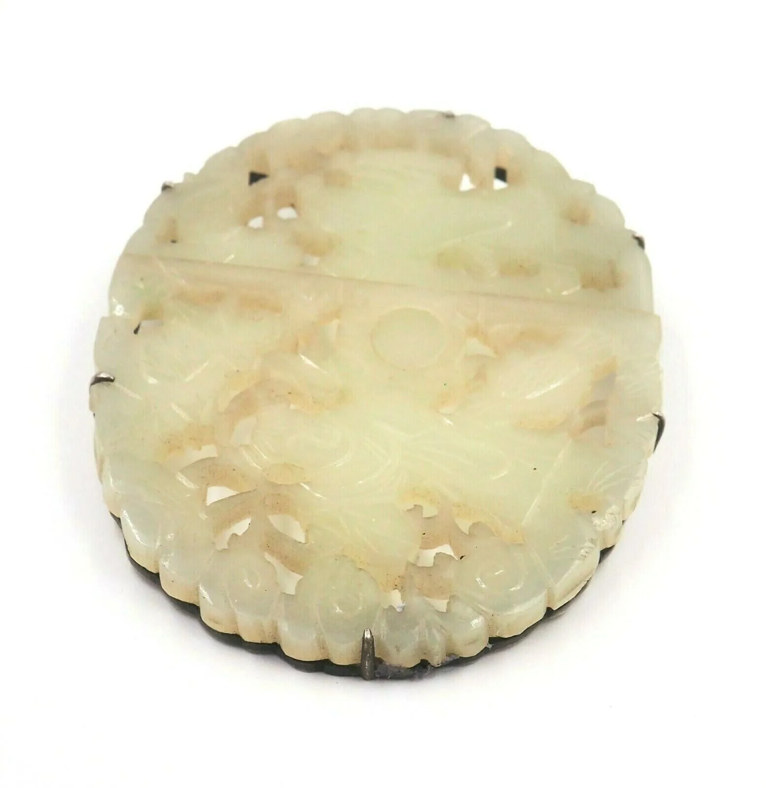 Sterling Silver Setting Hand Carved Jadeite Brooch
