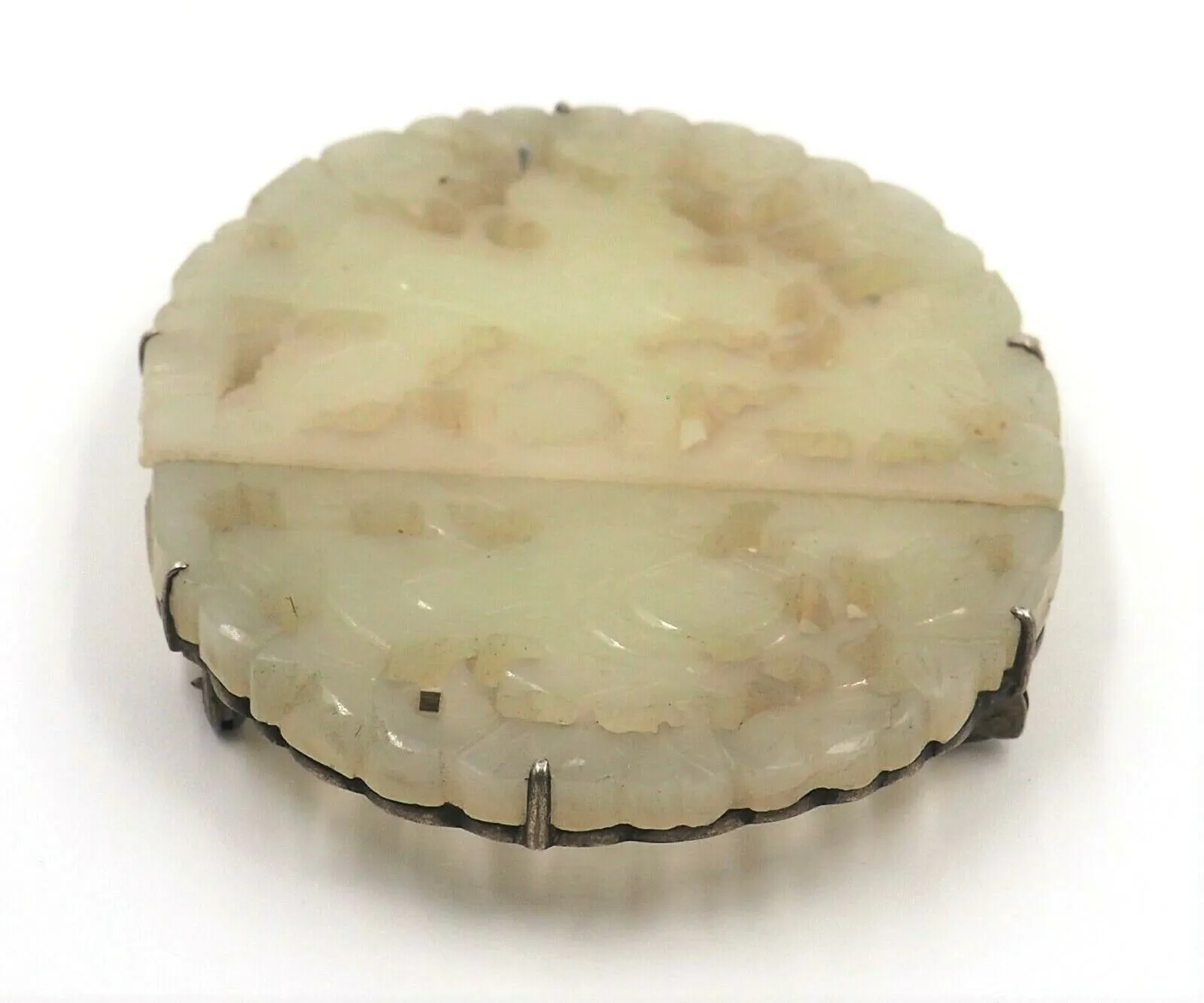 Sterling Silver Setting Hand Carved Jadeite Brooch