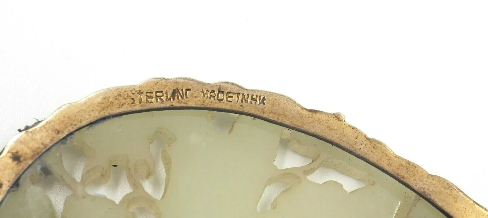 Sterling Silver Setting Hand Carved Jadeite Brooch
