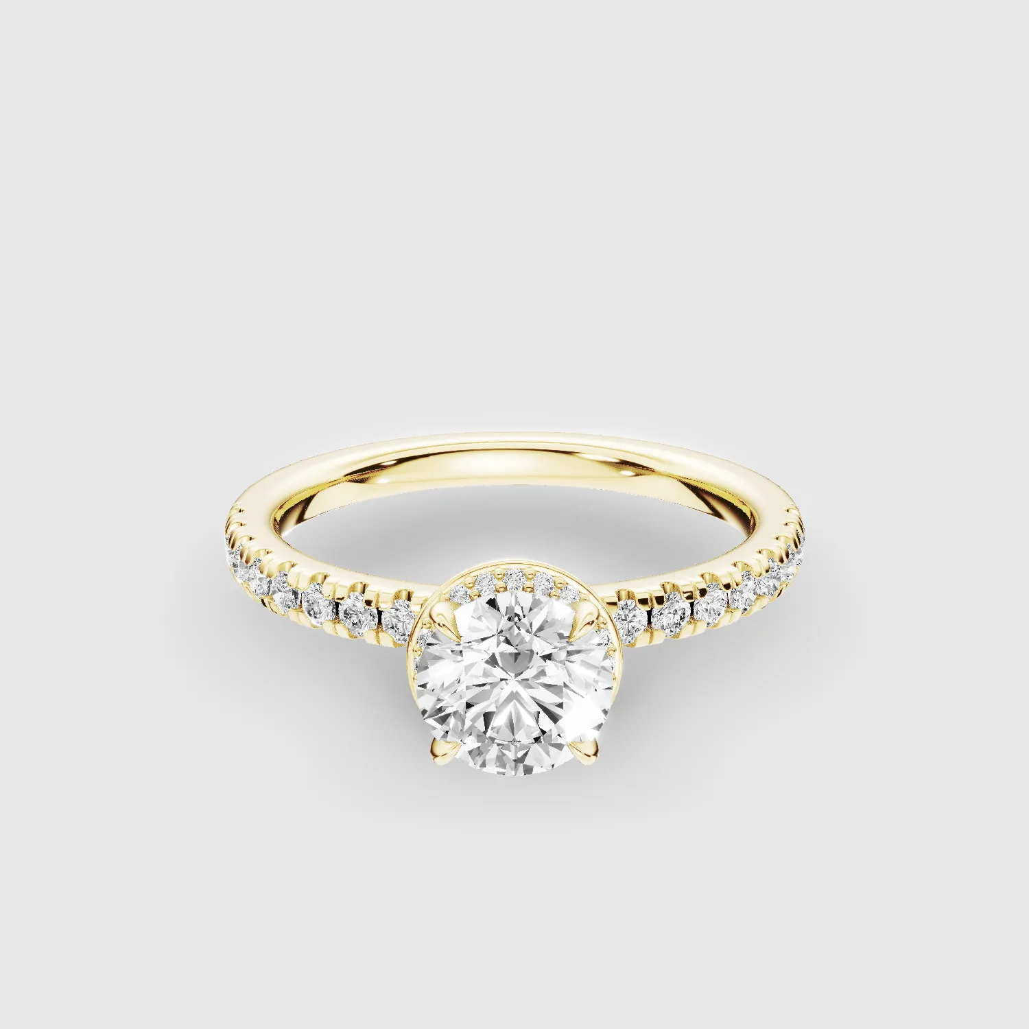 Studded Hidden Halo Lab Grown Diamond Solitaire Ring-Round