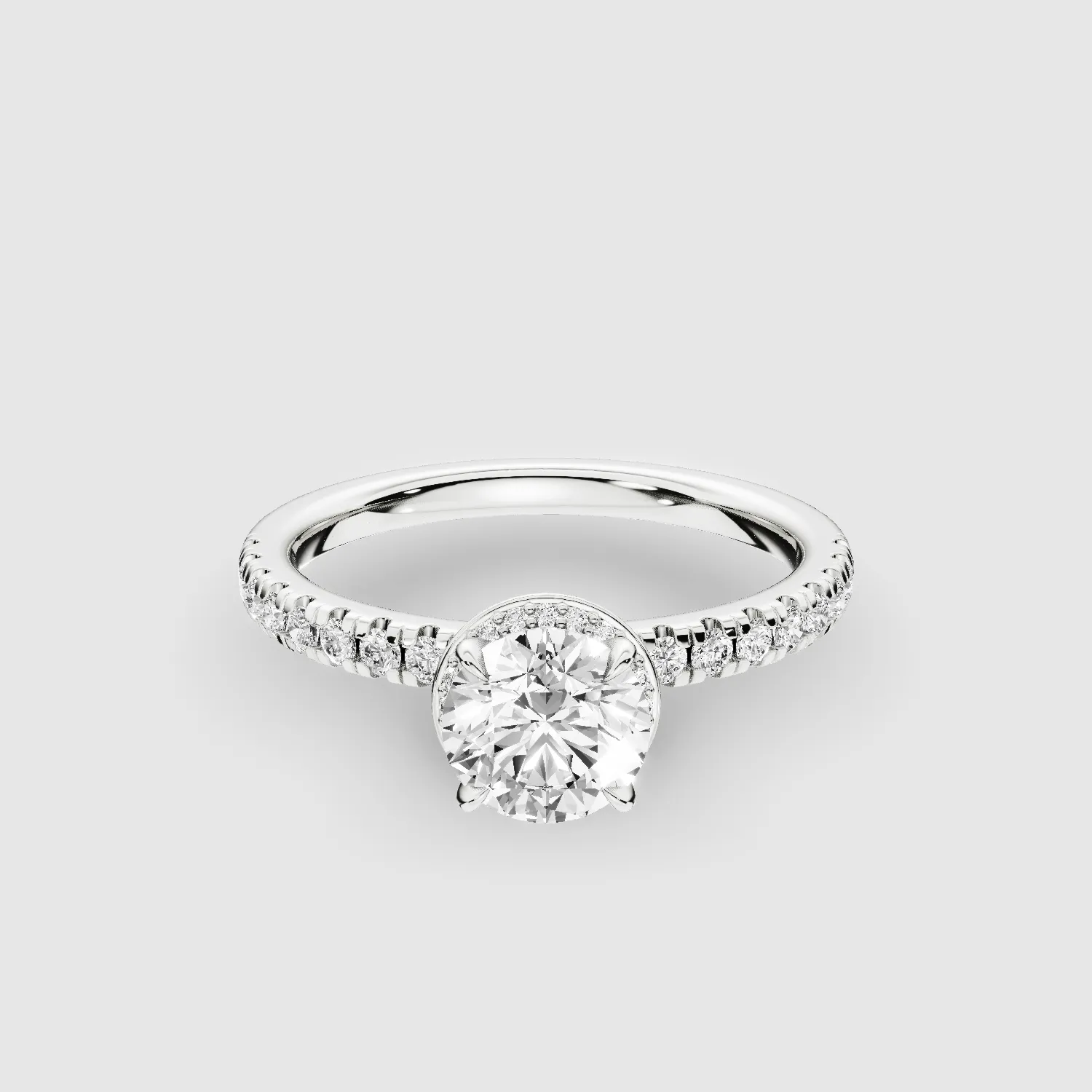 Studded Hidden Halo Lab Grown Diamond Solitaire Ring-Round