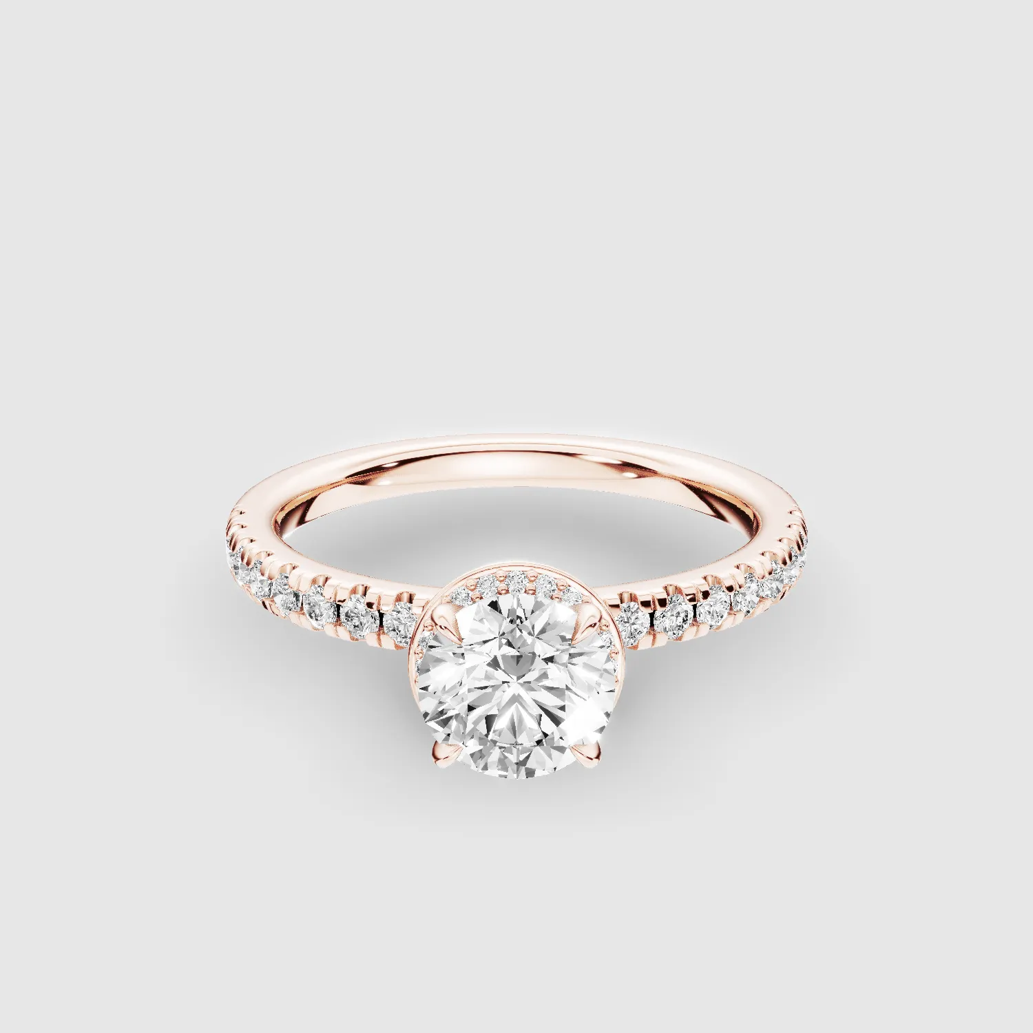 Studded Hidden Halo Lab Grown Diamond Solitaire Ring-Round