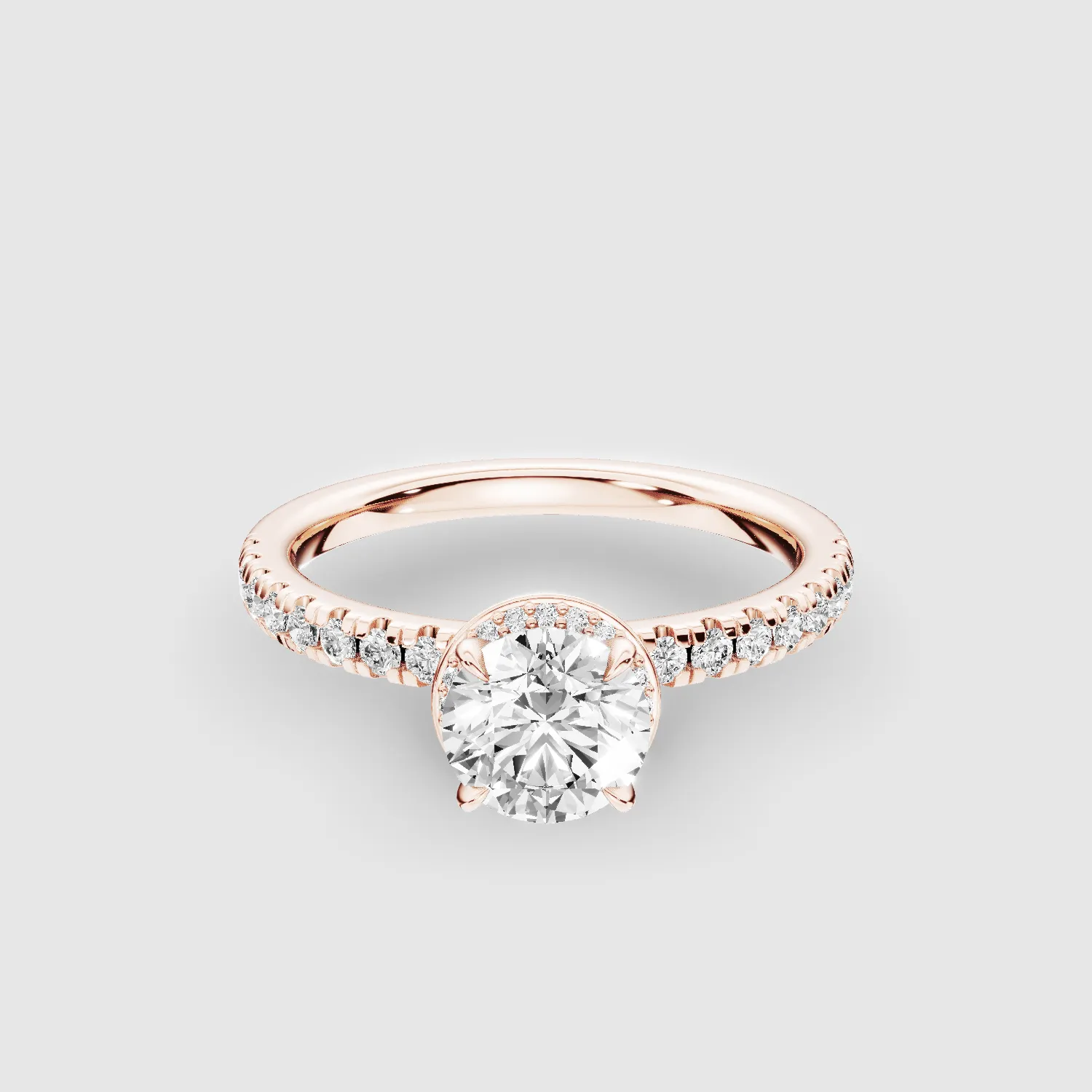 Studded Hidden Halo Lab Grown Diamond Solitaire Ring-Round
