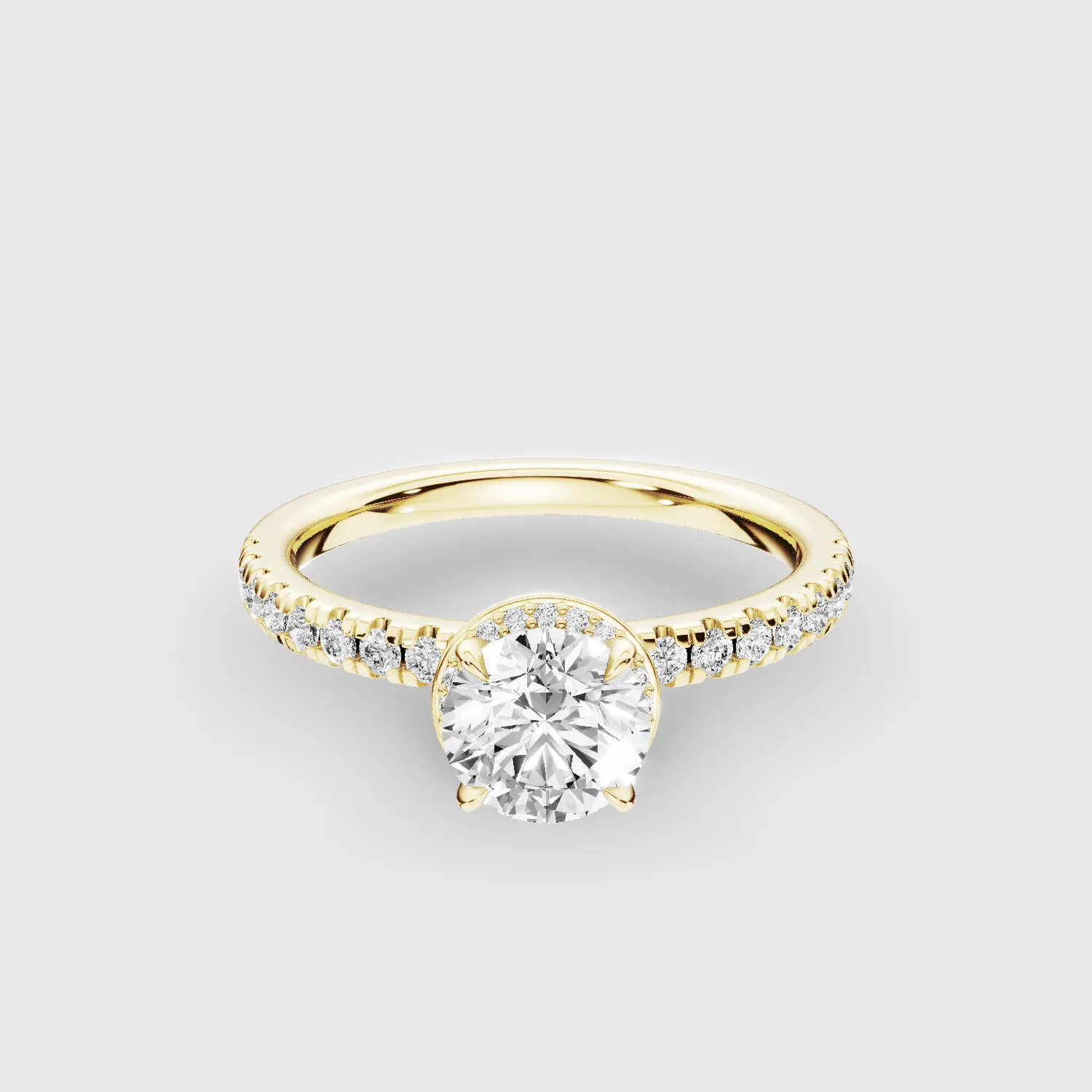 Studded Hidden Halo Lab Grown Diamond Solitaire Ring-Round