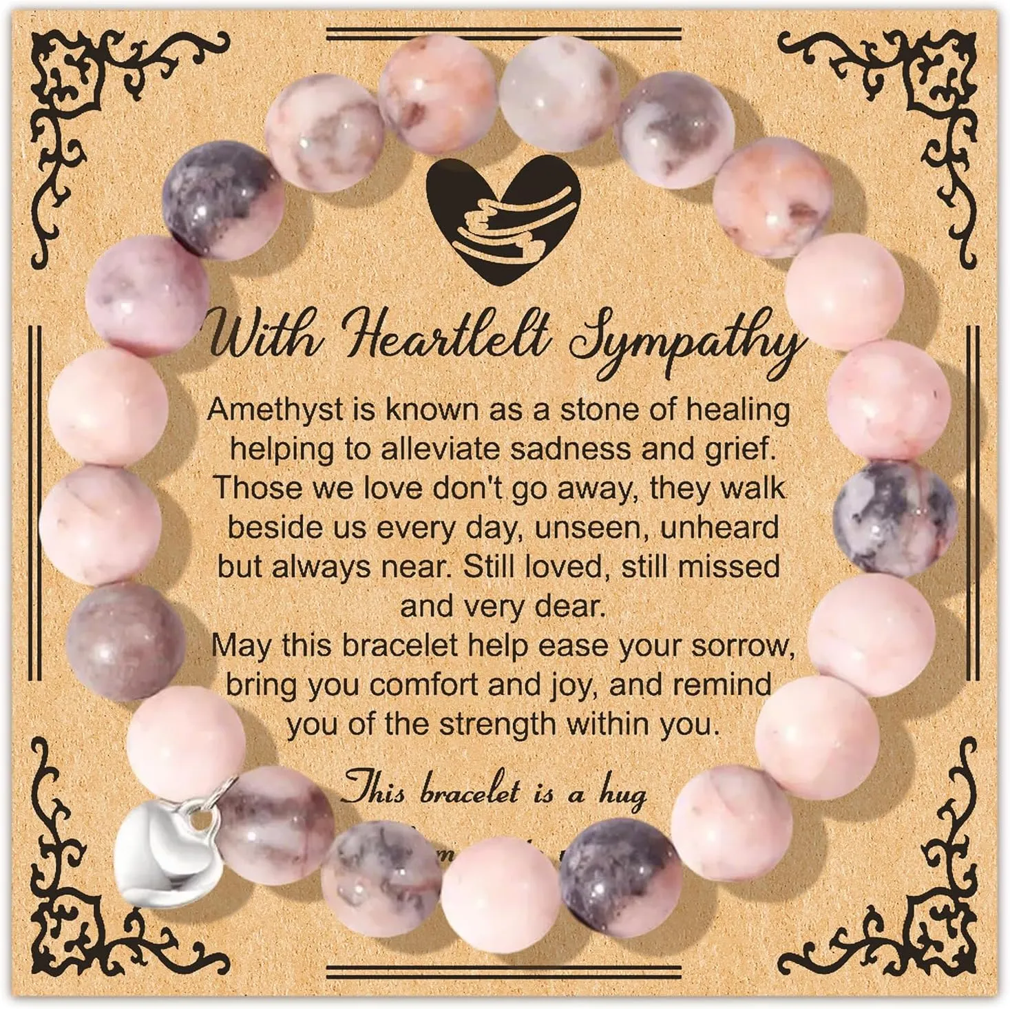Sympathy Gifts for Loss of Loved One Healing Crystal Bracelet with Heart Charm Bereavement Memorial Gifts for Wife Mom Daughter Friend