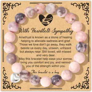 Sympathy Gifts for Loss of Loved One Healing Crystal Bracelet with Heart Charm Bereavement Memorial Gifts for Wife Mom Daughter Friend