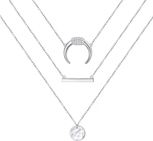Triple Layered Necklace 925 Sterling Silver Moon Bar Coin Disc Multi layered Long Chain Necklace for Women Valentine's Day Gifts