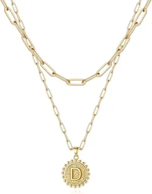 Ursteel Layered Initial Necklaces for Women - 14K Gold Plated Dainty Layering Paperclip Chain Necklaces for Women Jewelry