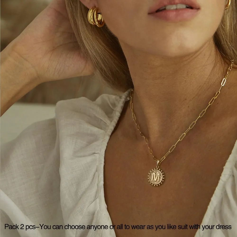 Ursteel Layered Initial Necklaces for Women - 14K Gold Plated Dainty Layering Paperclip Chain Necklaces for Women Jewelry
