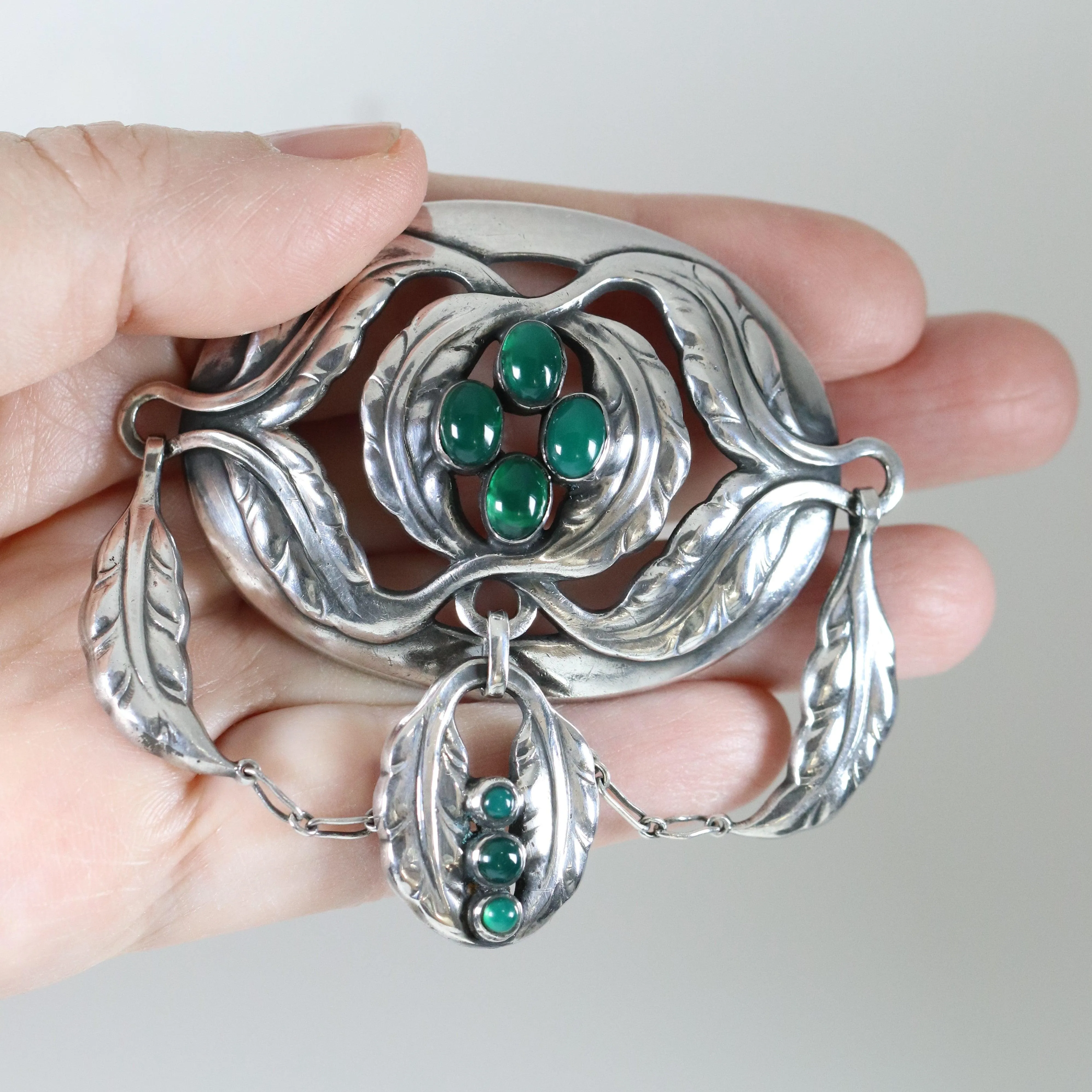 Vintage Georg Jensen Jewelry | Rare Art Nouveau Chrysoprase Brooch 26