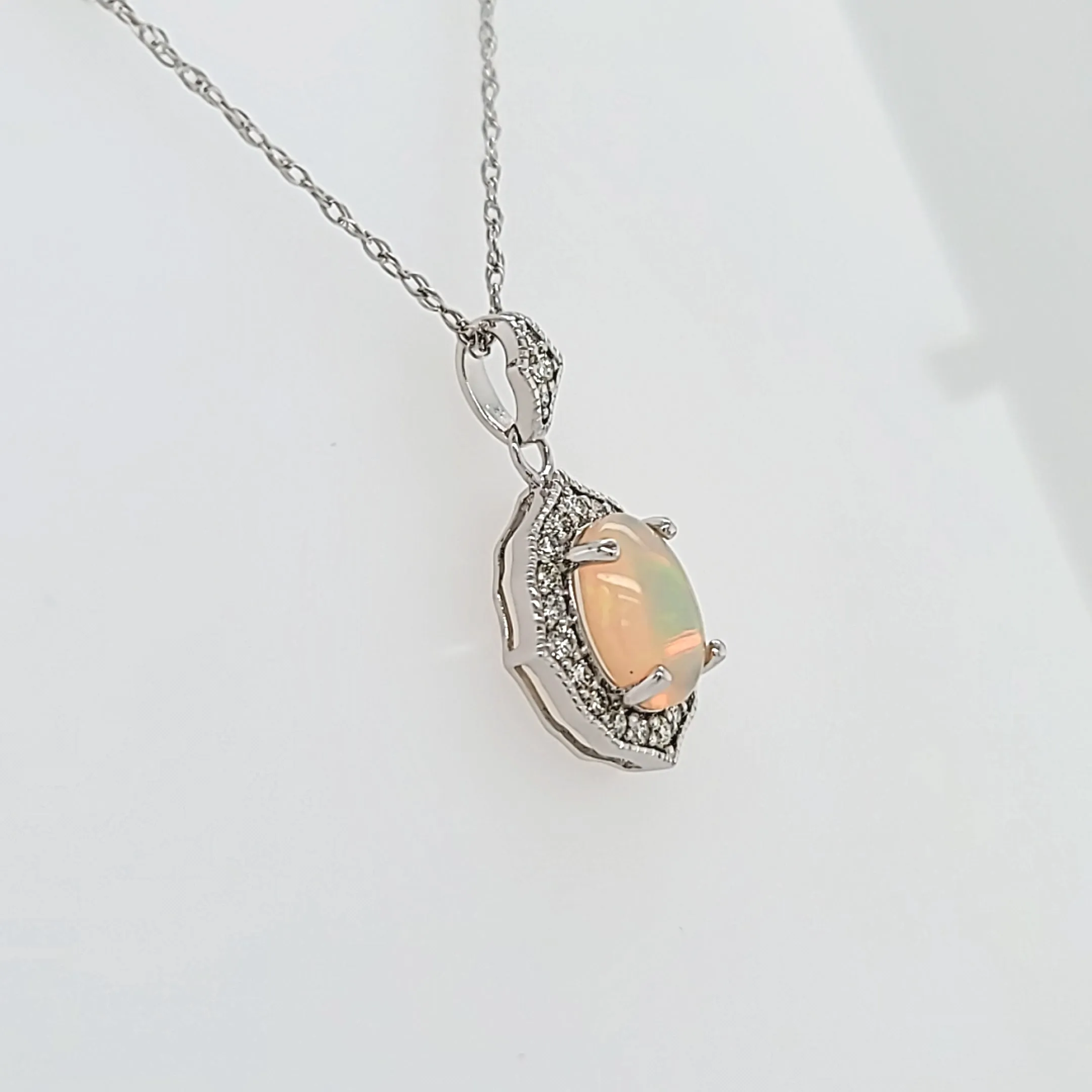 White Gold Opal & Diamond Necklace (I6797)