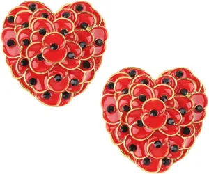 Ximimark 2 PCS Red Poppy Flower Heart Brooches Drip Rhinestone Brooch