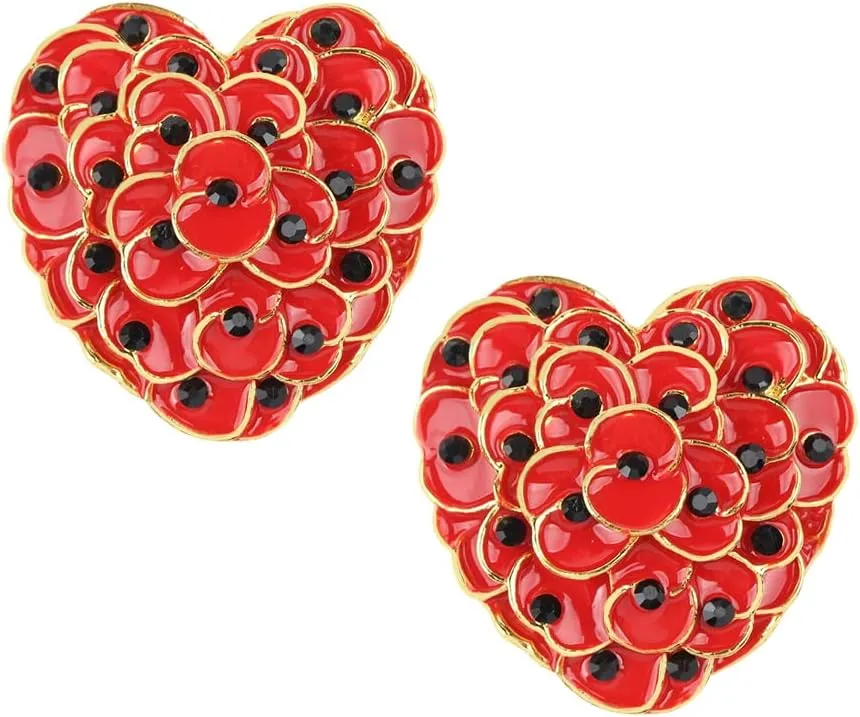 Ximimark 2 PCS Red Poppy Flower Heart Brooches Drip Rhinestone Brooch